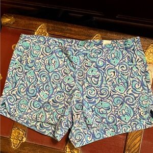 Lilly Pulitzer Blue & Teal Swirl Print Cotton Shorts